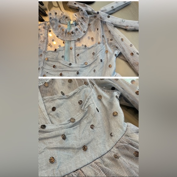 Girls Long Sleeve Polka Dot Tulle Formal Dress - Picture 3 of 7